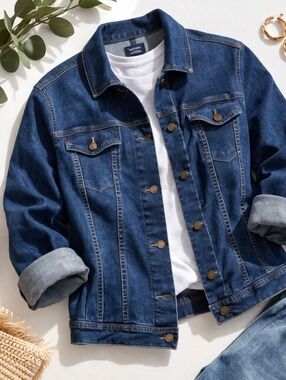 Denim Jacket Women's Plus Size Stretch Trucker Blue Casual Layering Base